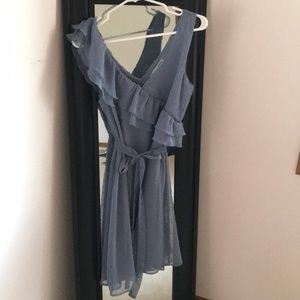 Flowy light blue chiffon dress, ruffle detail - M